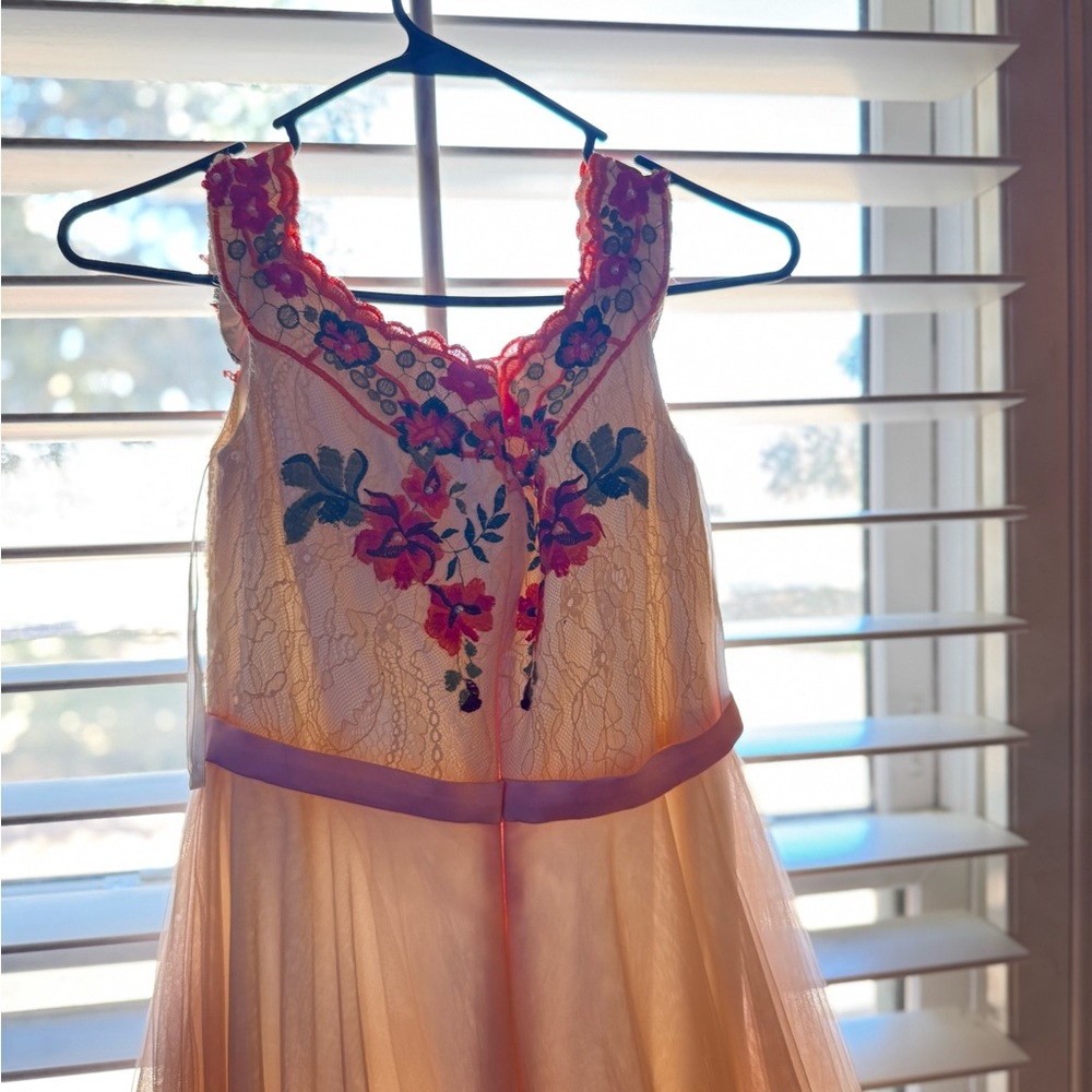 Floral Embroidered Dress with Pink Accents